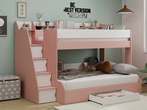 Triple bunk bed with - triple, shelves