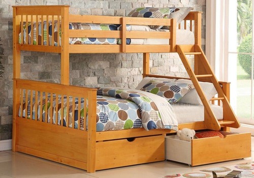 Pine double bunk beds with - double,