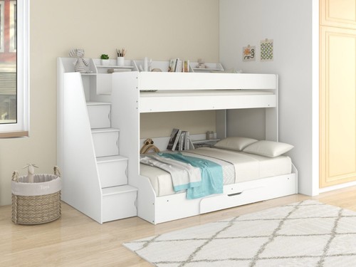 White triple staircase bunk - staircase,